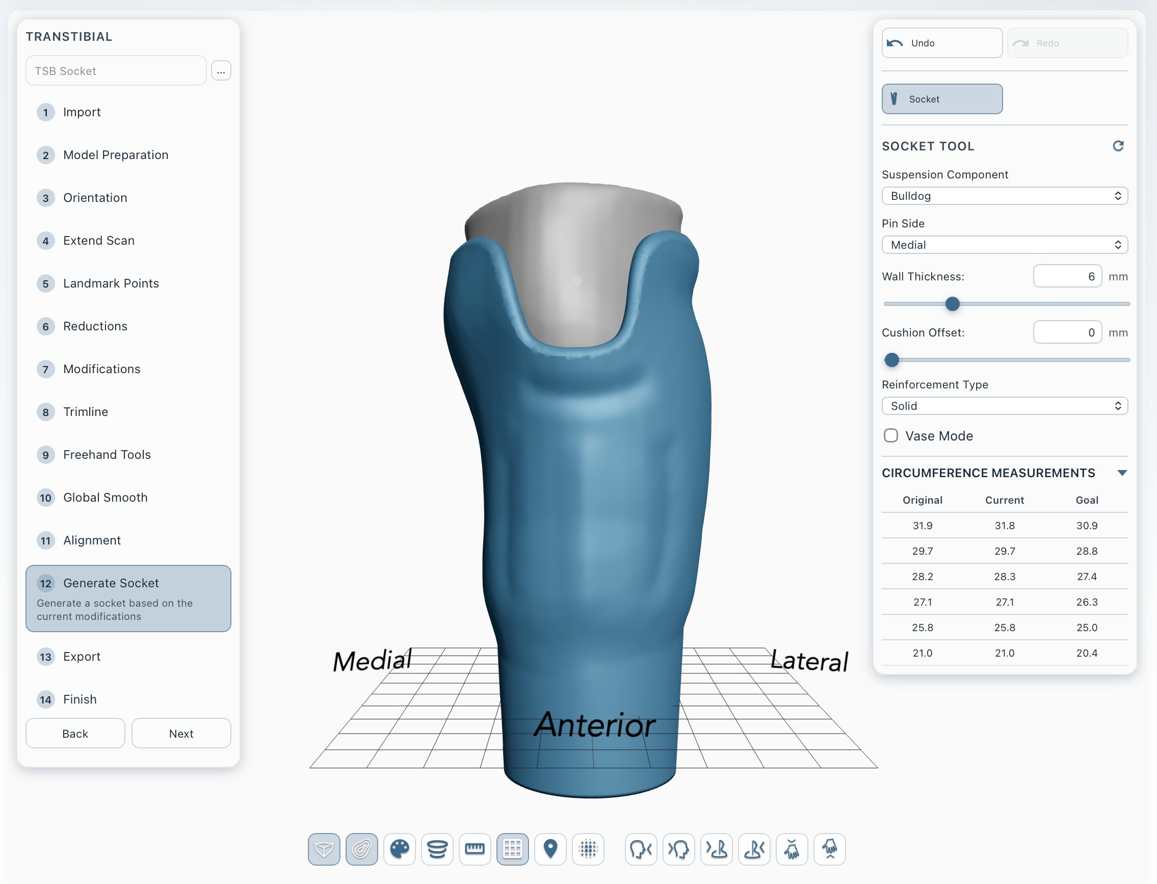 O&P Cloud CAD Socket Tool interface